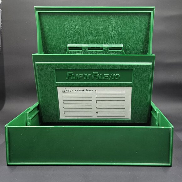 Vintage 80's FLIP'N'FILE 10 Green 5-1/4" Floppy Disk Diskette Storage Case - Picture 1 of 16